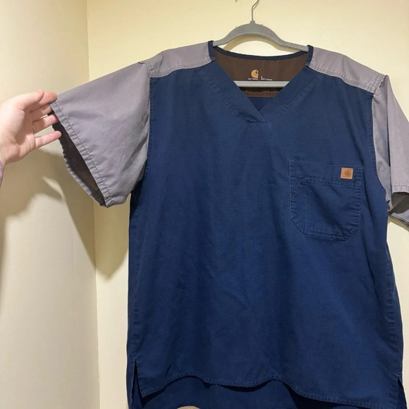 Men’s Carhartt Brand Short Sleeve Blue and Grey Scrub Work Baggy Top Size L - Picture 4 of 13